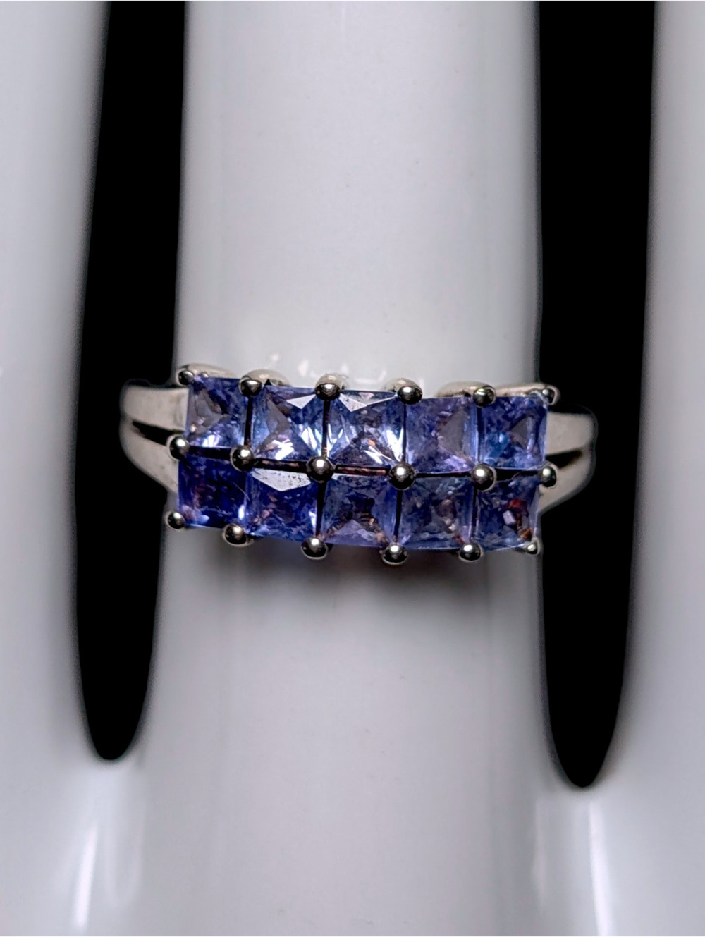 Vintage Earth Mined Genuine Tanzanite Split Shank Sterling Silver Ring